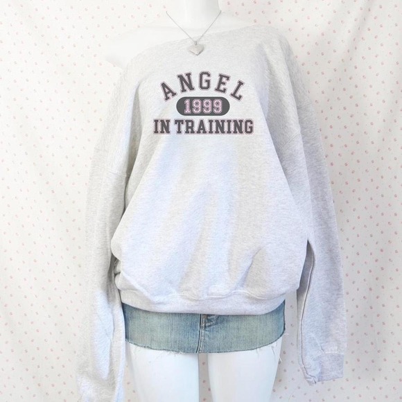 Tops - angel 1999 in training off shoulder sweatshirt y2k saint pink